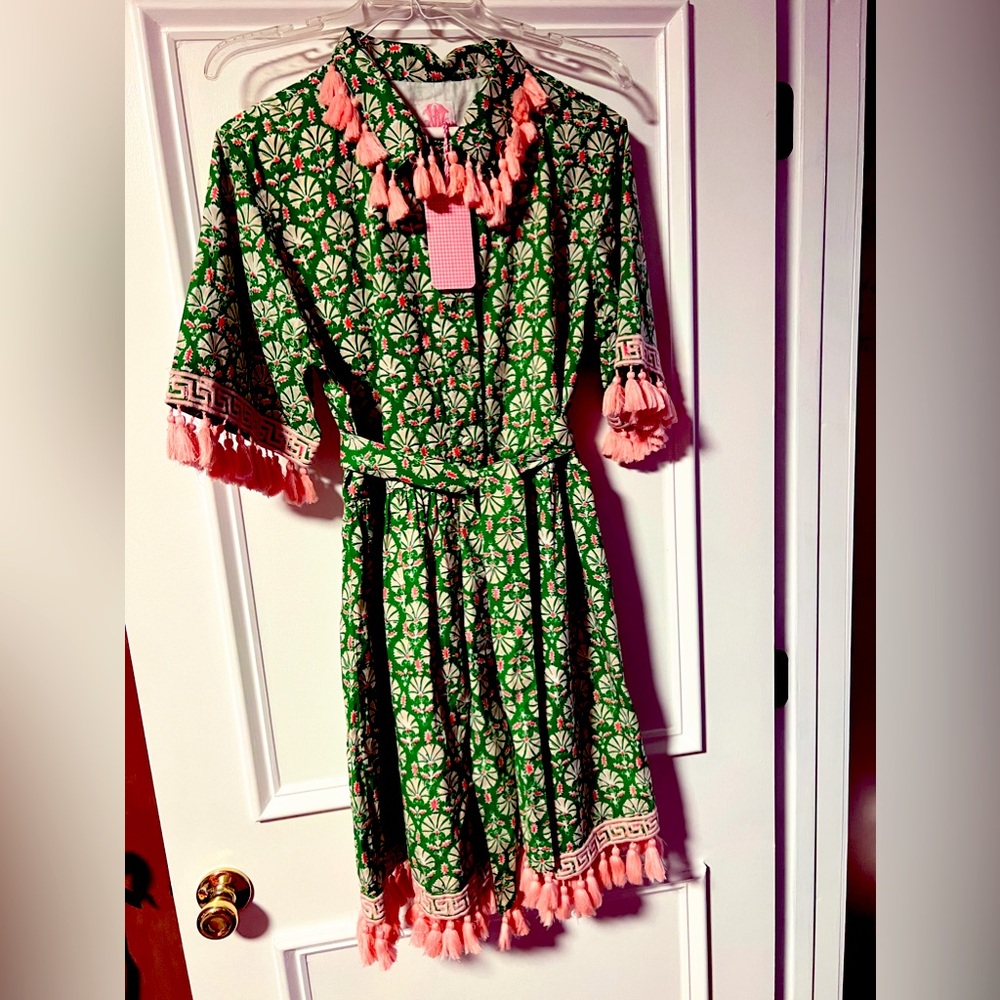 NWT Elizabeth Wilson Augusta dress in green flower motif print